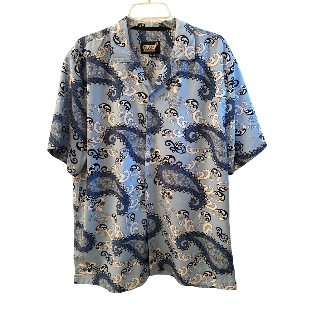 Fresh Prints of Bel-Air Button Up Shirt Mens Large Blue Paisley 90s Style Retro